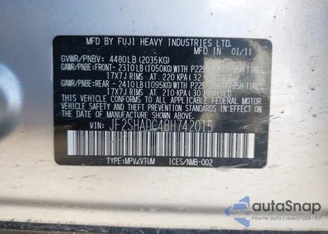 2011 Subaru Forester 2.5X Premium from USA, damaged, VIN JF2SHADC4BH742015